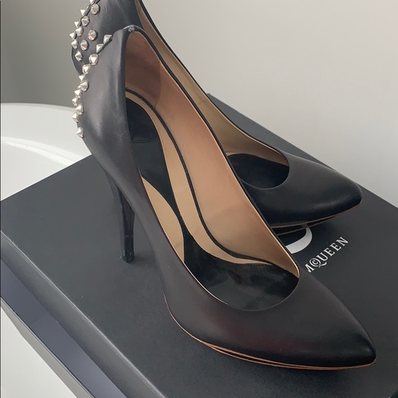 Alexander McQueen Shoes - Black Studded Pointed-Toe High Heels